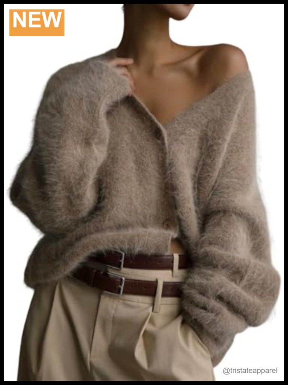 Fuzzy V-Neck Button Down Cardigan Sweater for Women Long Sleeve Soft Fluffy Knit